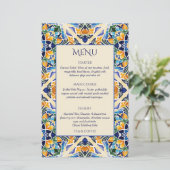 Carte de menu Talavera azulejo bleu vintage (Debout devant)