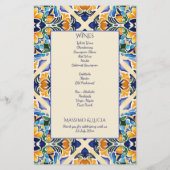 Carte de menu Talavera azulejo bleu vintage (Dos)