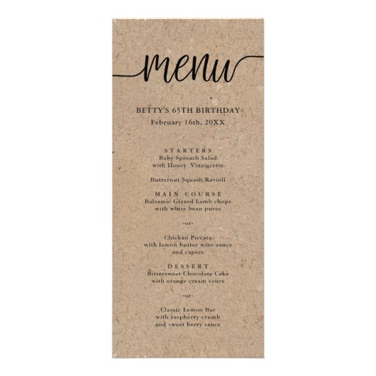 Carte de menu Tall Script Rustique Kraft (Devant)