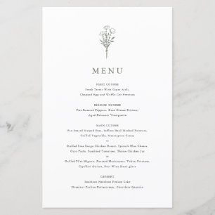 Carte de menu Taupe Green Minimalist Floral Bouque