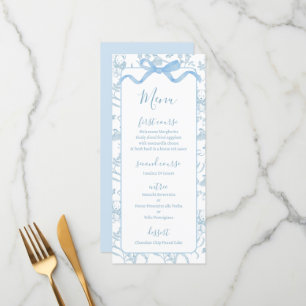 Carte de menu Toile de Jouy Bleu pour Shower de Bé