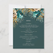 Carte de menu turquoise Gold Luxe Floral Mariage (Devant)