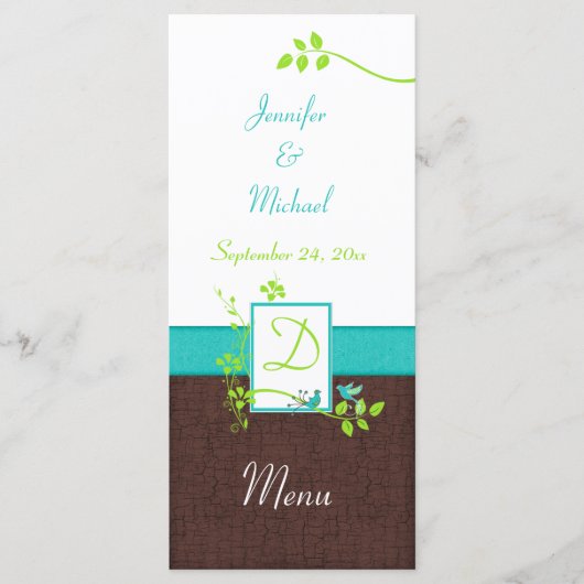 Carte de menu Turquoise Green Brown White Floral B (Devant)