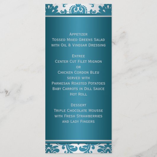 Carte de menu Turquoise RIBBON Silver, Mariage IMP (Dos)