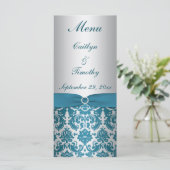 Carte de menu Turquoise RIBBON Silver, Mariage IMP (Debout devant)
