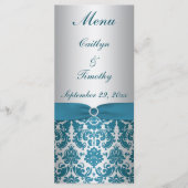 Carte de menu Turquoise RIBBON Silver, Mariage IMP (Devant)