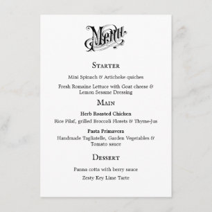 Carte de menu typographie vintage