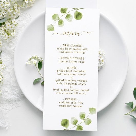 Carte de menu Vert Doré Botanique