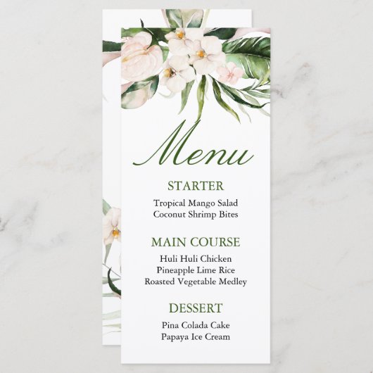 Carte de menu verte tropicale (Devant / Derrière)