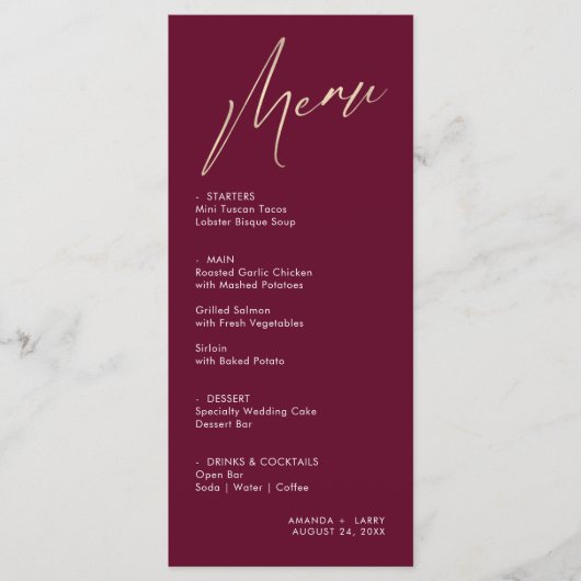 Carte de menu Vin et Mariage d'or simple et modern (Devant)