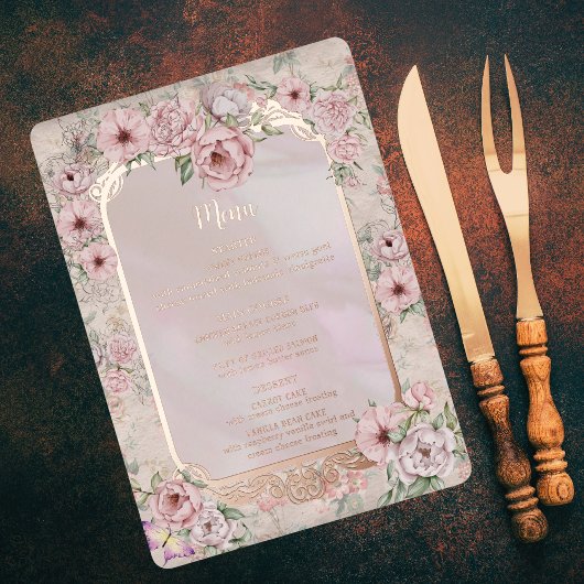 Carte de menu vintage Blush Peony Mariage Foil