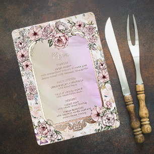 Carte de menu vintage Champagne Peony Mariage Foil