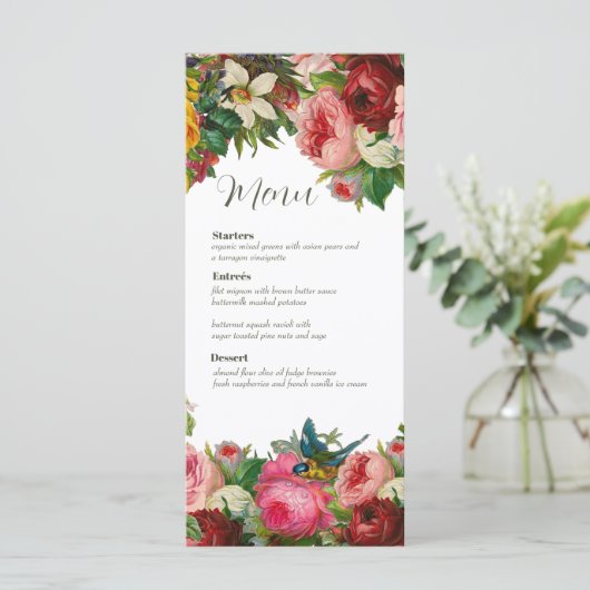 Carte de menu vintage Floral Mariage (Debout devant)