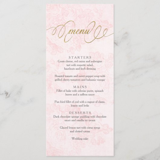 Carte de menu Vintage Rose Blush Pink (Devant)