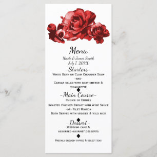 Carte de menu Vintage Rose Red Watercolor