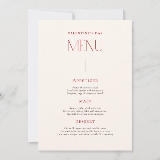 Carte de menu vintage Saint-Valentin Rouge Beige (Devant)