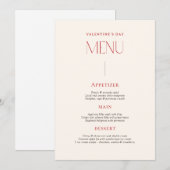 Carte de menu vintage Saint-Valentin Rouge Beige (Devant / Derrière)