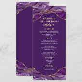 Carte de menu violet et or Agate Design (Devant / Derrière)