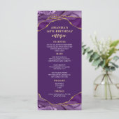 Carte de menu violet et or Agate Design (Debout devant)