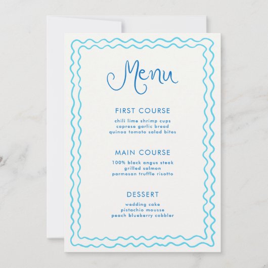 Carte de menu Whimsical Hand Drake Blue Squiggle (Devant)
