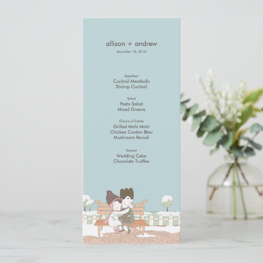 Carte de menu Whimsical Winter Wedding (Debout devant)