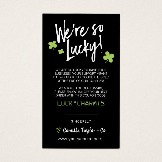 Carte de Merci et de code de remise St. Patrick's  (Devant)
