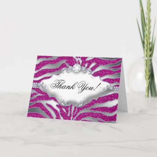 Carte de Merci Zebra Sparkle Hot Pink S (Devant)
