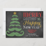 Carte de Merry Mustache Chalkboard<br><div class="desc">Merry mustaches make a sweet, quirky Christmas tree and trendy, colorful, chic, vintage chalkboard typographiy sends a special holiday message to make this a must have, unique flat Christmas card to send to family and friends this holiday season. Easily personalize this greeting card by using the given templates to add...</div>