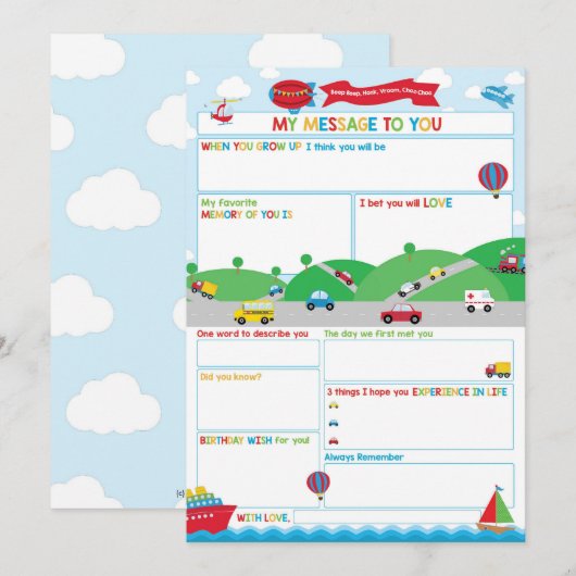 Carte de message de capsule temporelle d'activité (Devant / Derrière)