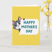 Carte de Message de Fête des Mères Chat Gris (Fleur jaune)