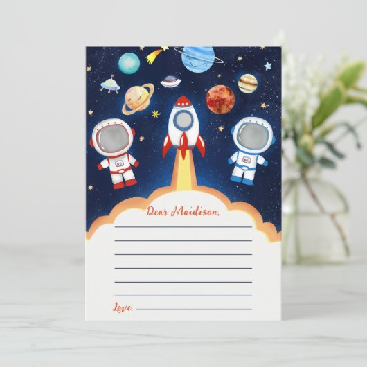 Carte de message de la capsule de fusée spatiale e (Debout devant)