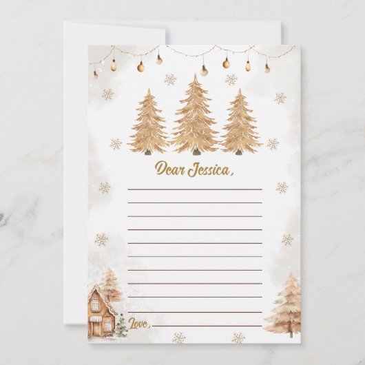 Carte de message de note d'arbre de Noël Gold (Devant)