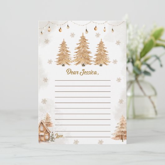 Carte de message de note d'arbre de Noël Gold (Debout devant)