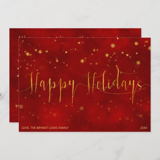 CARTE DE MESSAGE DE VACANCES | Script Red Gold Fau (Devant / Derrière)