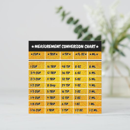 Carte de mesure de conversion de cuisine d'or (Debout devant)