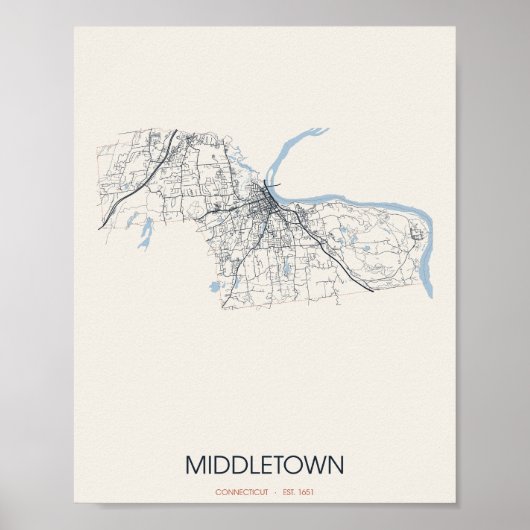 Carte de Middletown Connecticut Poster (Devant)