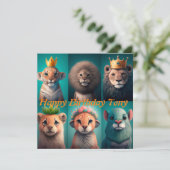 Carte De mignons animaux sauvages portant des couronnes (Debout devant)