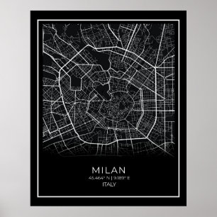 Carte de Milan - Milan Carte noire Poster