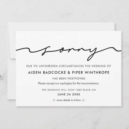 Carte de mise à jour de mariage désolé écrit à la (Devant)