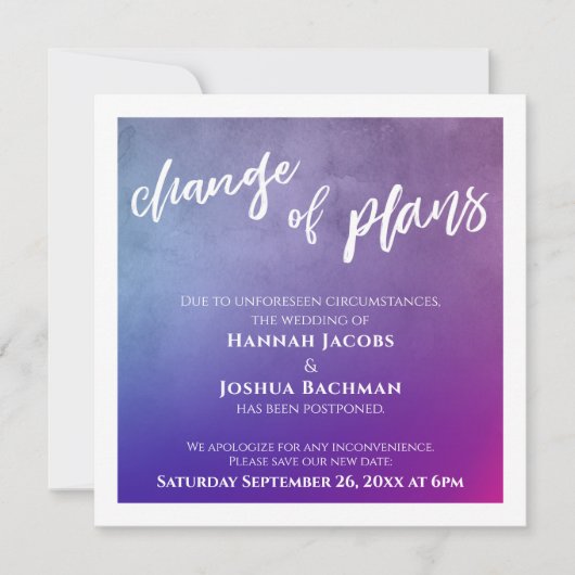 Carte de mise à jour de mariage reporté Violet, Ro (Devant)