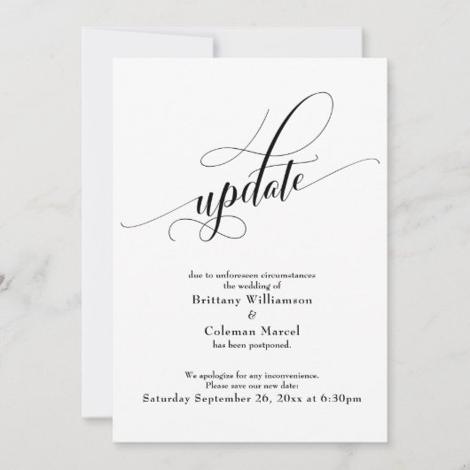 Carte de mise à jour Mariage reportée blanche élég (Devant)