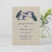 Carte de mise en garde lin bleu paon (Debout devant)