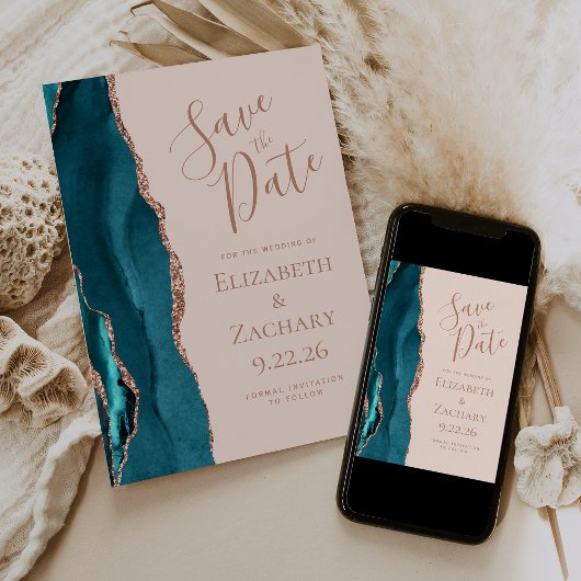 Carte de mise en vente Agate Bleu Sarcelle Or Rosé