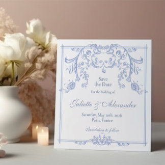 Carte de mise en vente baroque bleu poussiéreux