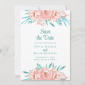 Carte de mise en vente de date Peach et Turquoise (Devant)