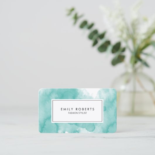 Carte de mode créative Turquoise aquarelle (Debout devant)