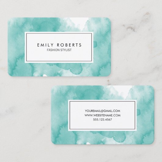 Carte de mode créative Turquoise aquarelle (Devant / Derrière)