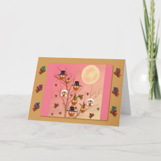 Carte de modèle de hiboux de thanksgiving