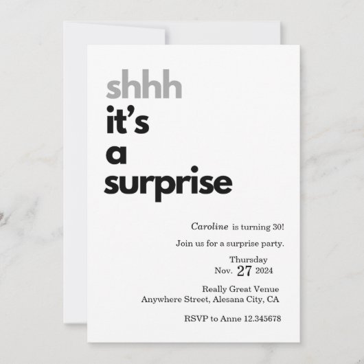 Carte de modèle d'invitation de fête surprise Modè (Devant)