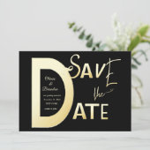 Carte de modèle noir et or "Save The Date" (Debout devant)